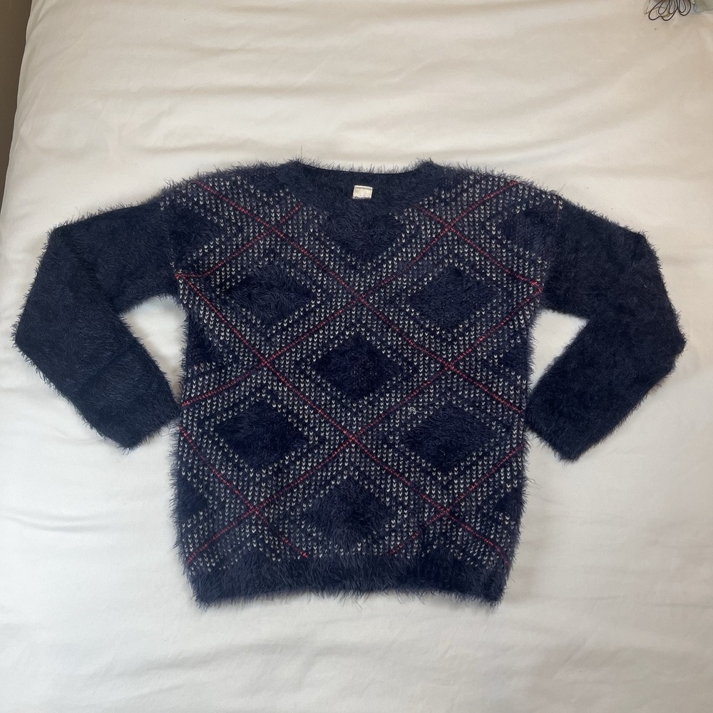 Oshkosh Sweater Boys Size 7 Blue Fuzzy Christmas Holiday